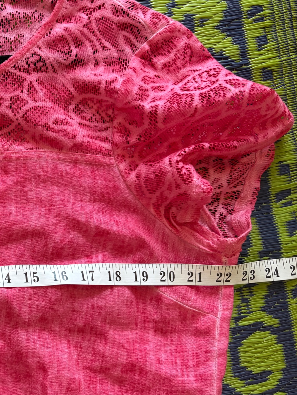Maloka Pink Linen Blend Shift Dress with Lace Yoke Short Sleeve Size Small - Picture 11 of 12